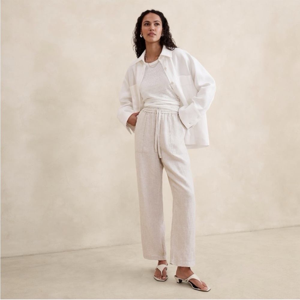 Banana Republic Linen Pull On Pant Relaxed Straight Leg‎ Natural XL
